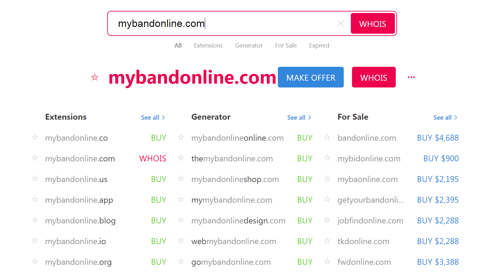 Searching for a musician website domain name.