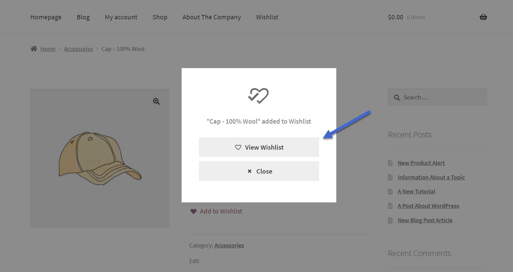 ver o botão da lista de desejos do WooCommerce
