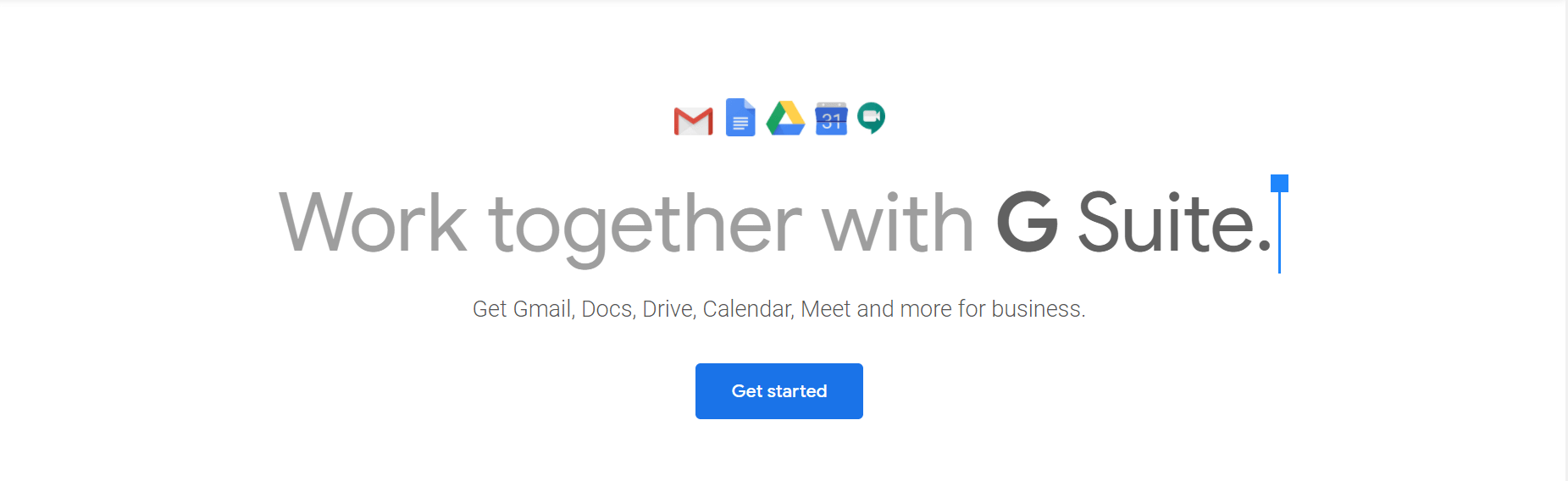 GSuite vs Office 365: la página de inicio de G Suite.