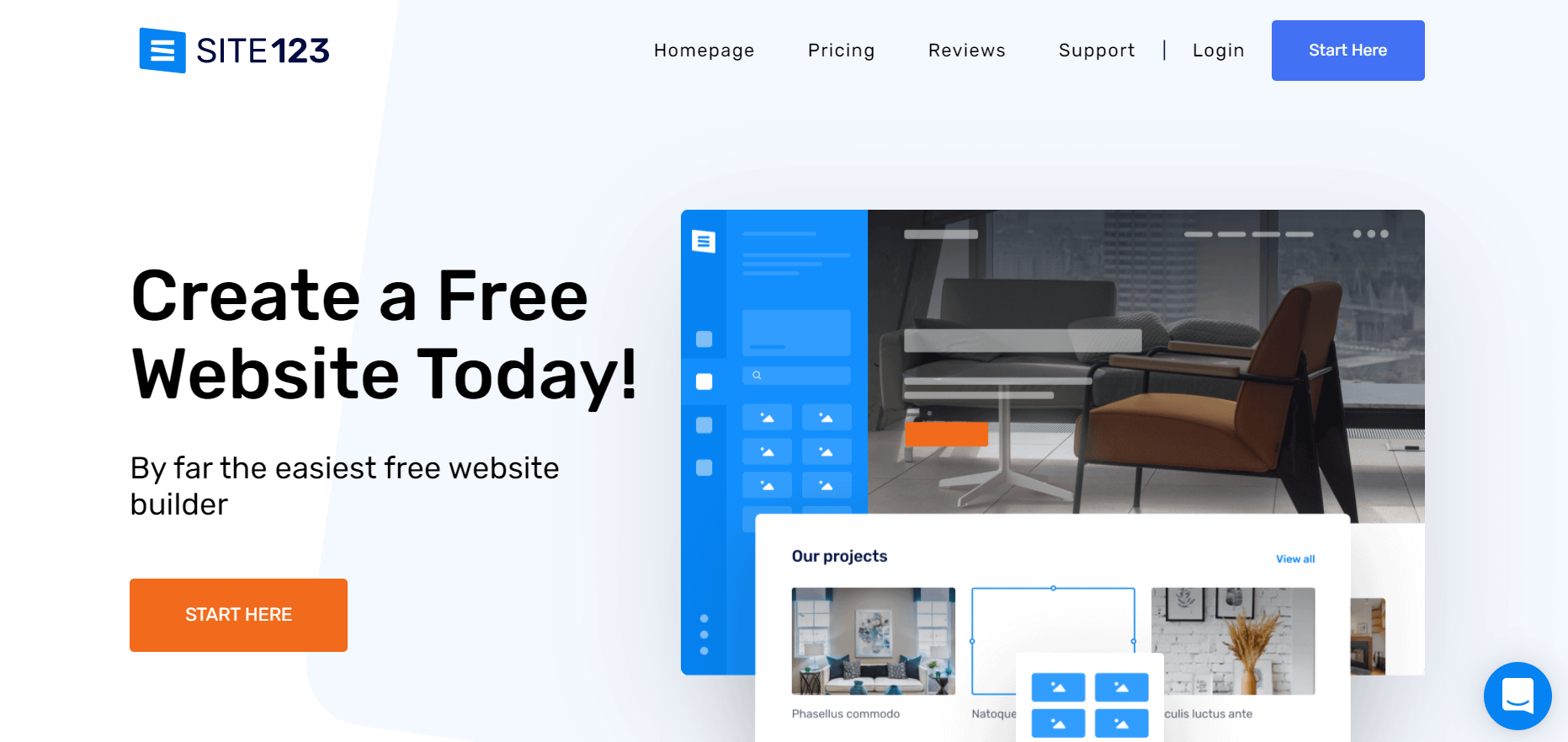 Construtor de sites gratuito Site123 Home Page.