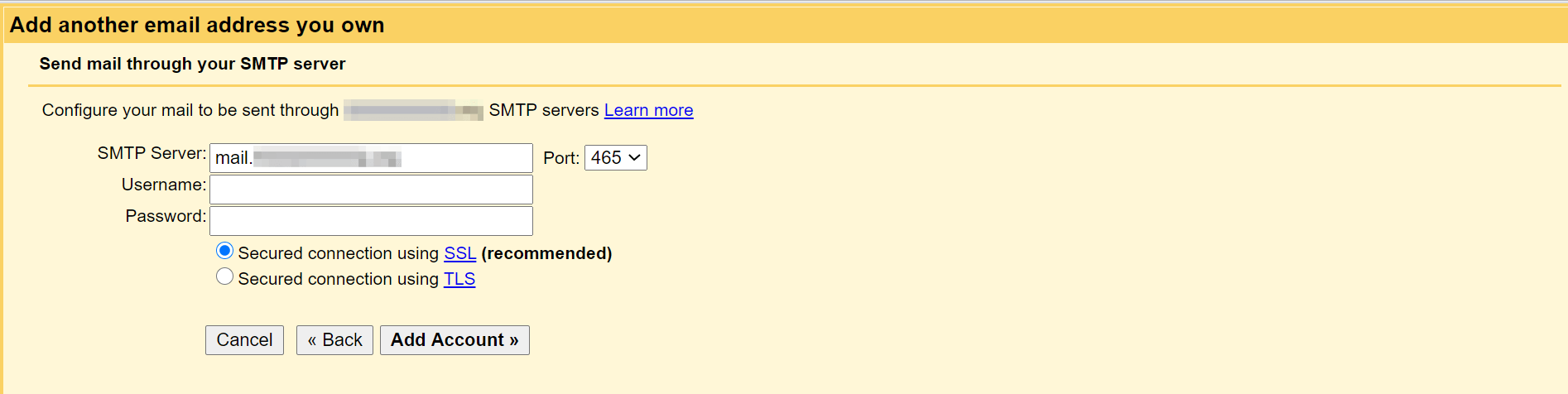 Configuración del servidor SMTP en Gmail.