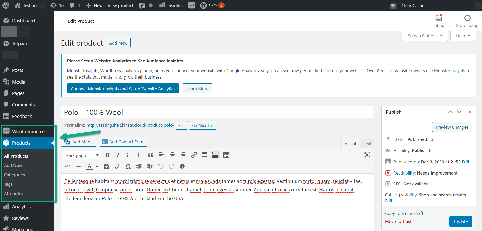 WooCommerce adicionando um produto