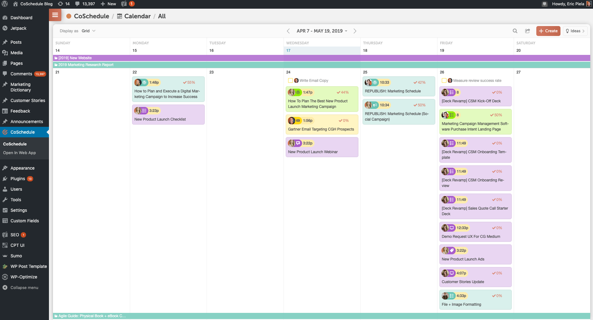 El calendario del blog CoSchedule.
