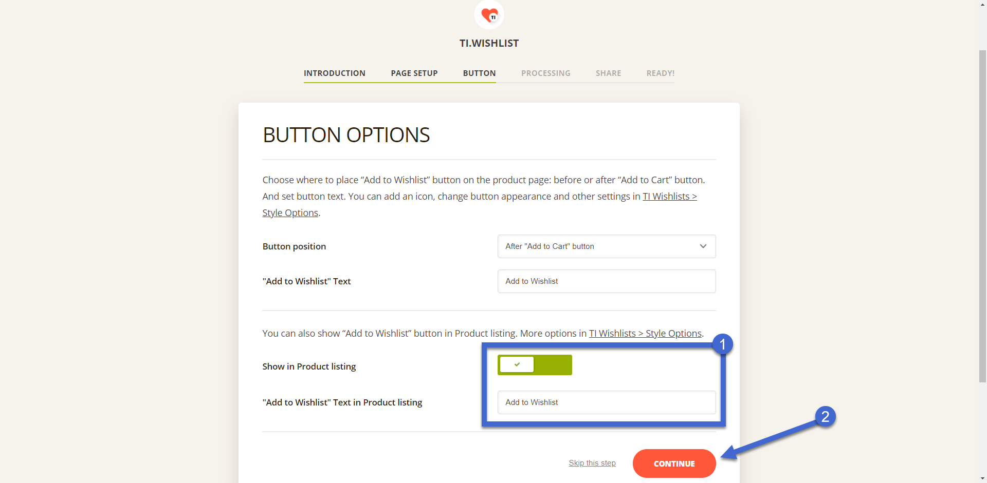 opções de botão para lista de desejos WooCommerce