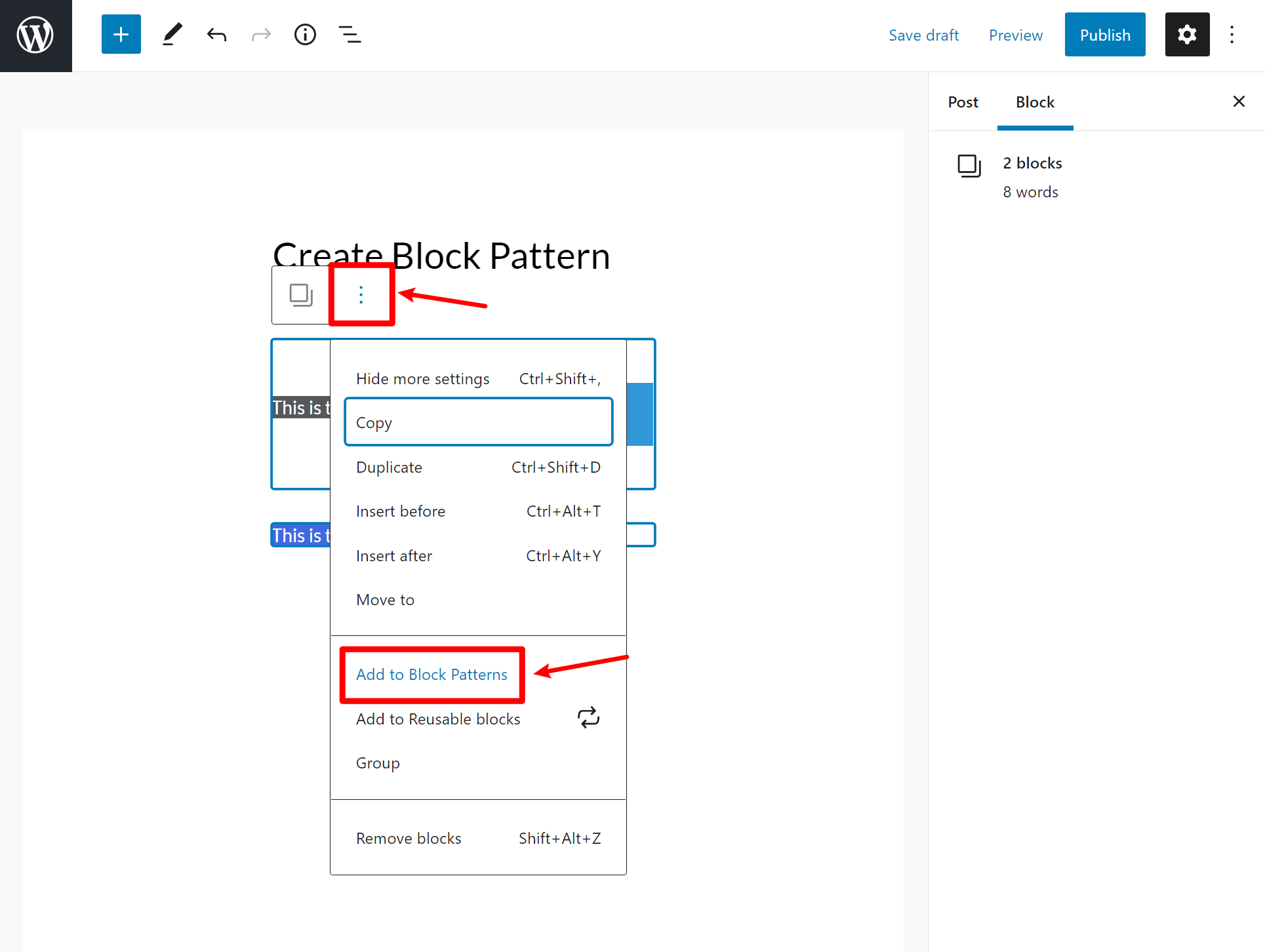 Create new block pattern