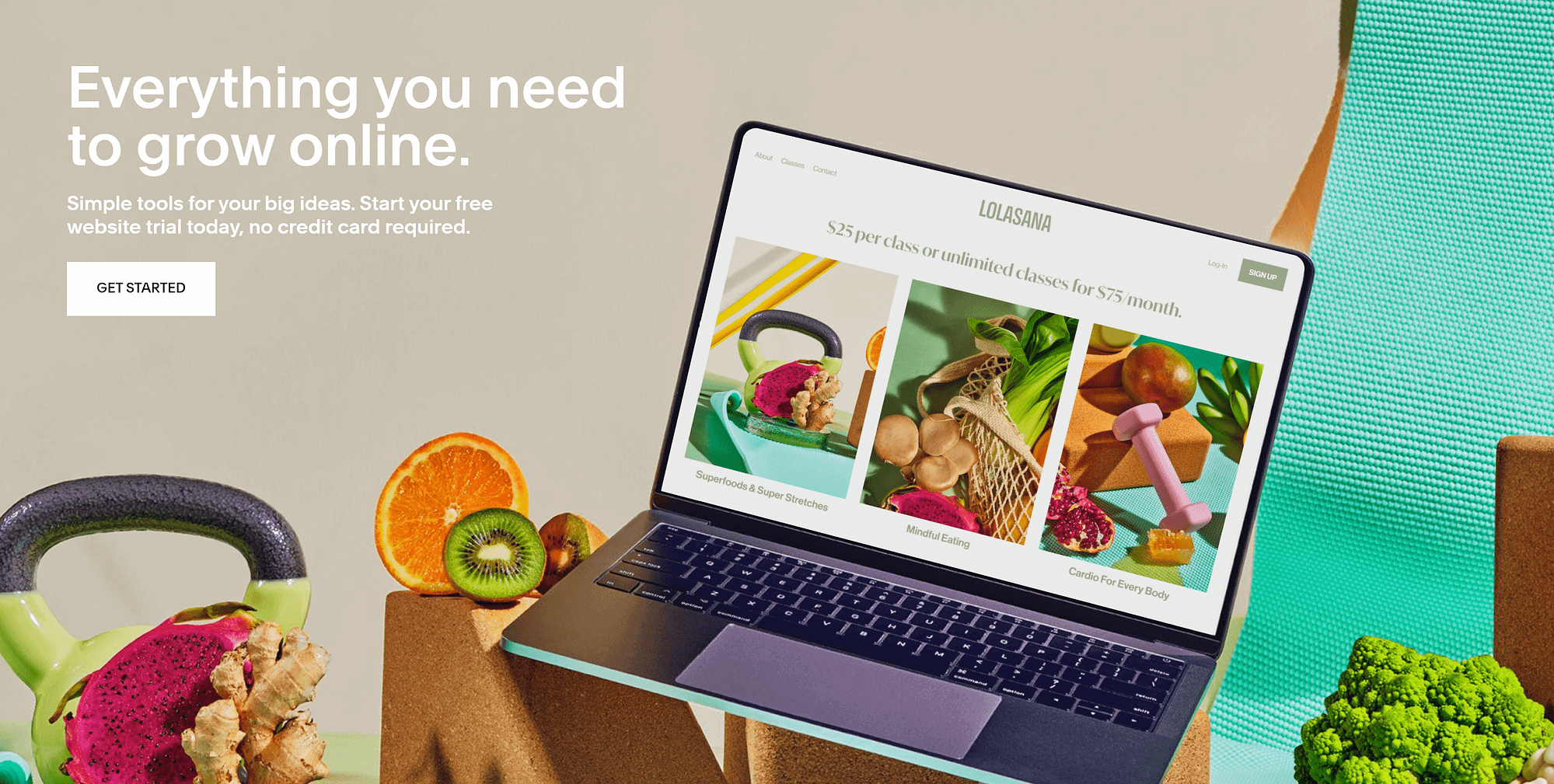 The colorful homepage for Squarespace.