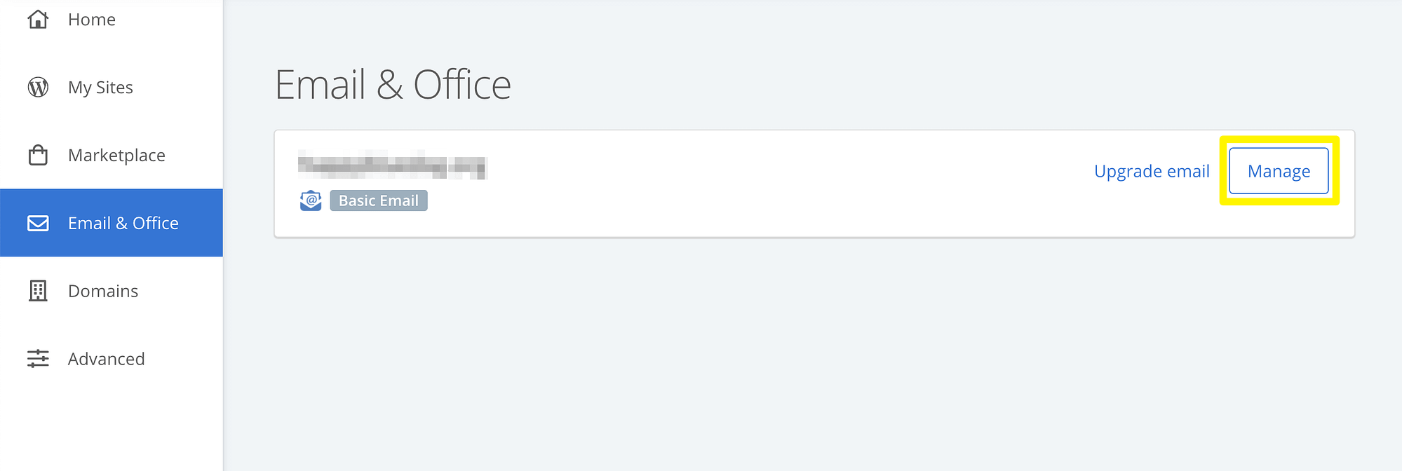 La configuración de correo electrónico y oficina en el cPanel de Bluehost.