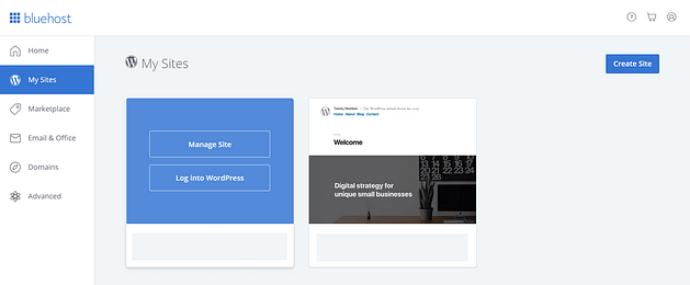 Bluehost Dashboard