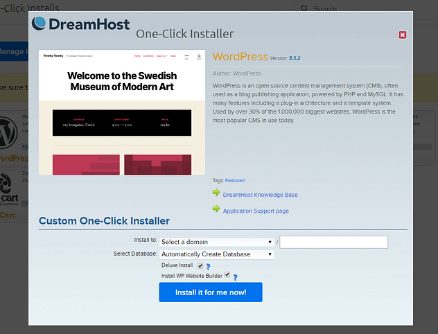 DreamHost One Click Install
