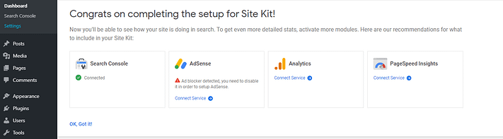 Adding more services using Site Kit.