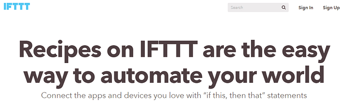 تصویری از صفحه اصلی IFTTT.