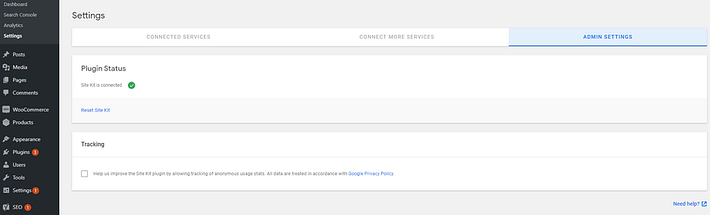 Checking Google Site Kit's settings.