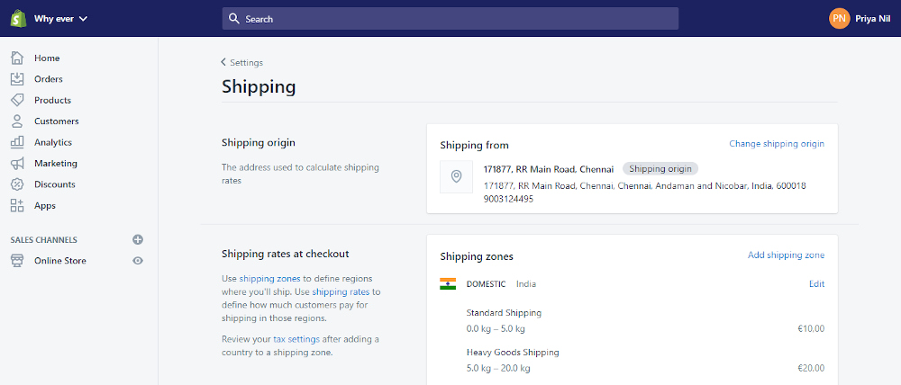 Tutorial di Shopify: spedizione