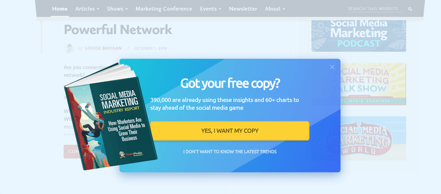 Social Media Examiner Pop Up