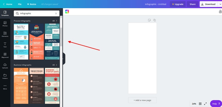 Pre-design infographic templates in Canva