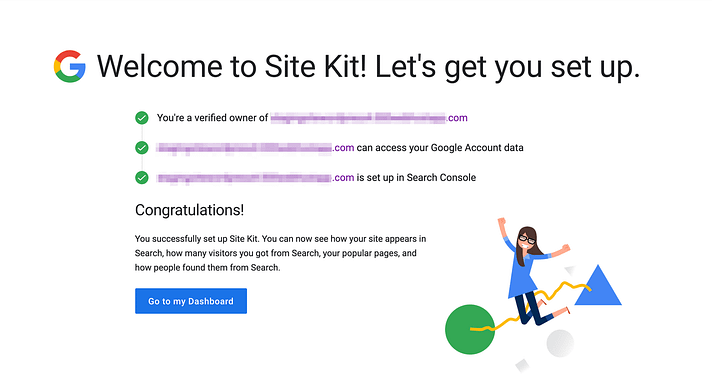 The Google Sit Kit Welcome message.