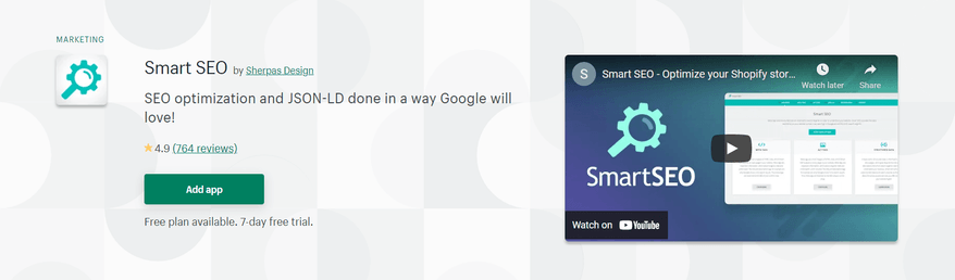 The Shopify Smart SEO tool banner.