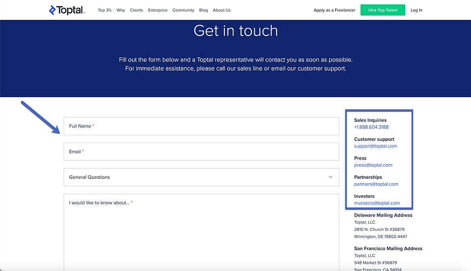 Toptal support options