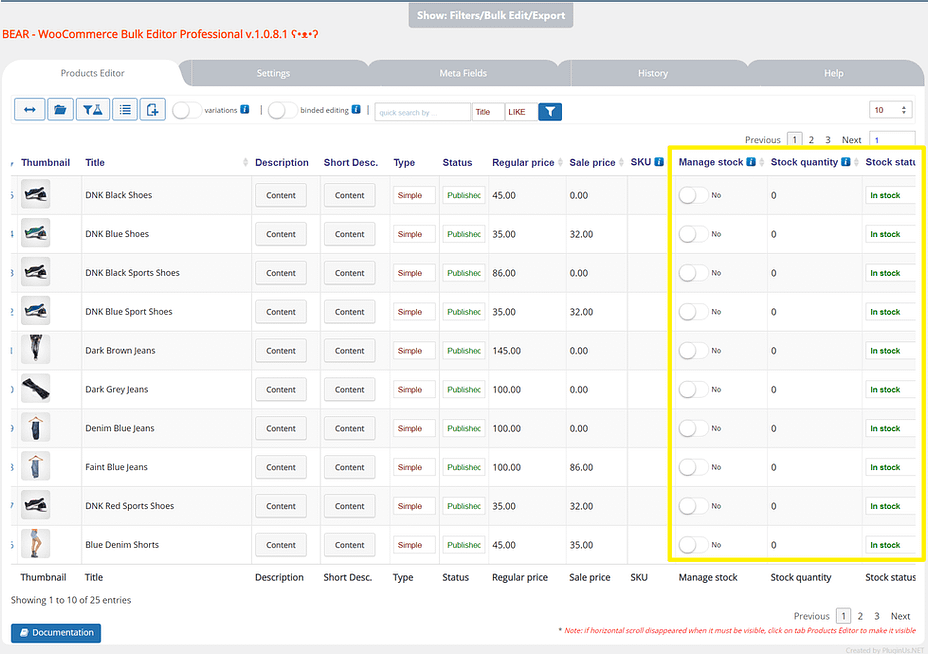 Bulk WooCommerce inventory management plugin