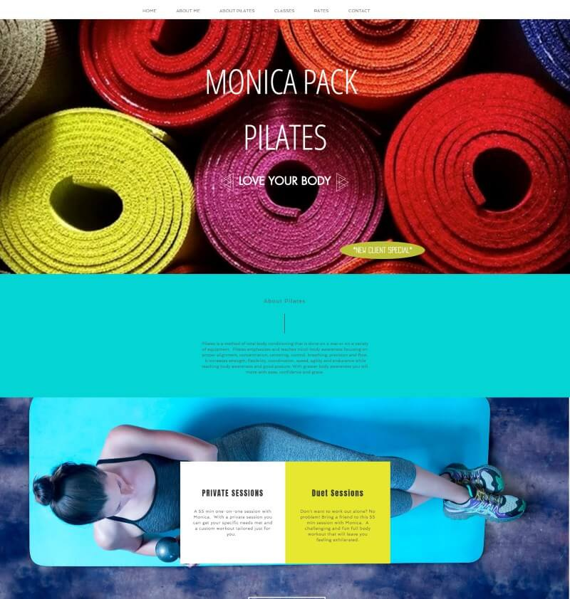 Wix website examples: Monica Pack Pilates