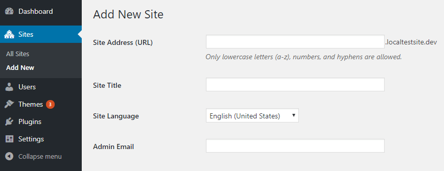 De instellingen voor uw nieuwe site configureren.