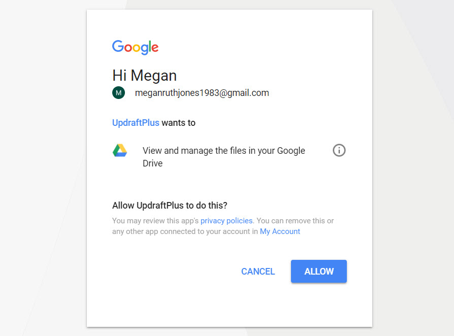 Google Drive en UpdraftPlus