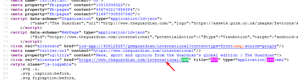 Finding The Guardian's RSS Feed in the Source Code
