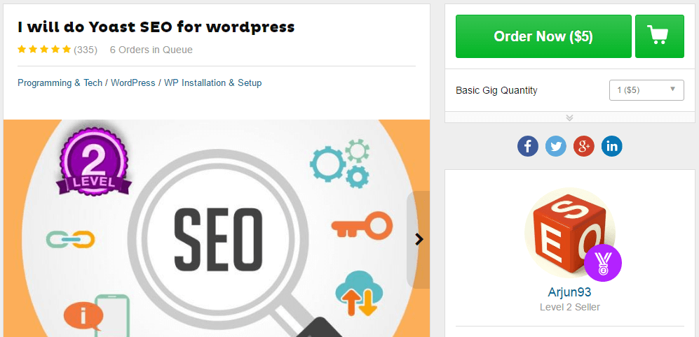 An example of a WordPress SEO optimization gig.