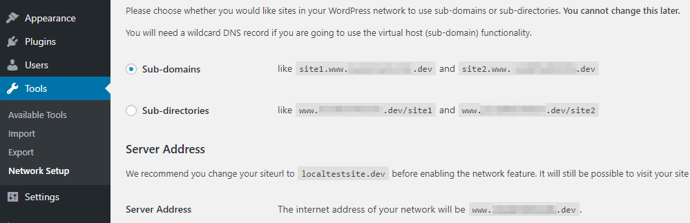 O separador Network Setup.