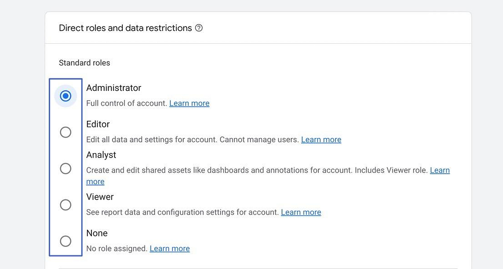 how to add user to Google Analytics and set roles 