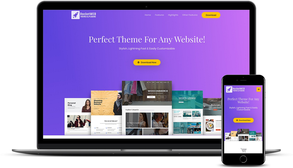 best free WooCommerce themes: Astra on desktop and mobile.
