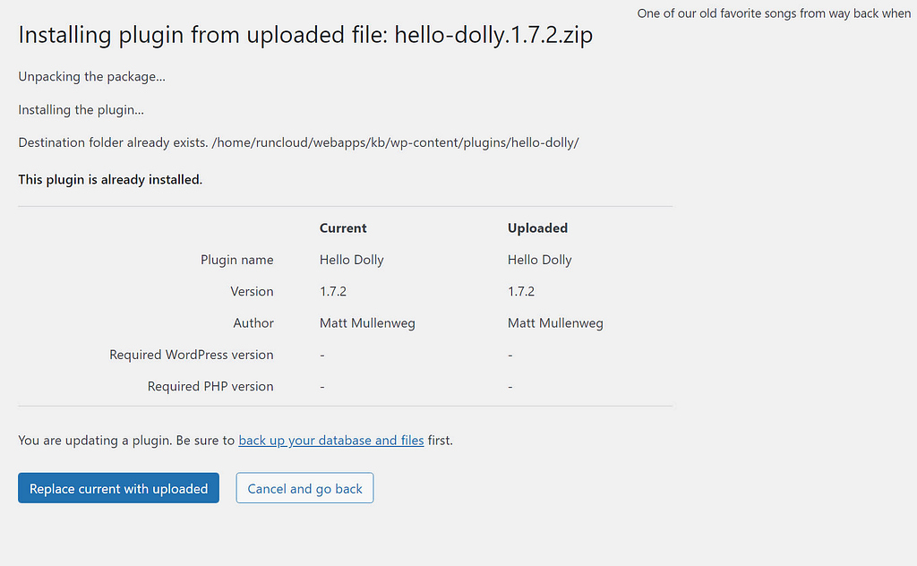 destination folder already exists WordPress feature