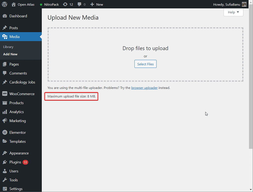 maximum upload size on media wordpress