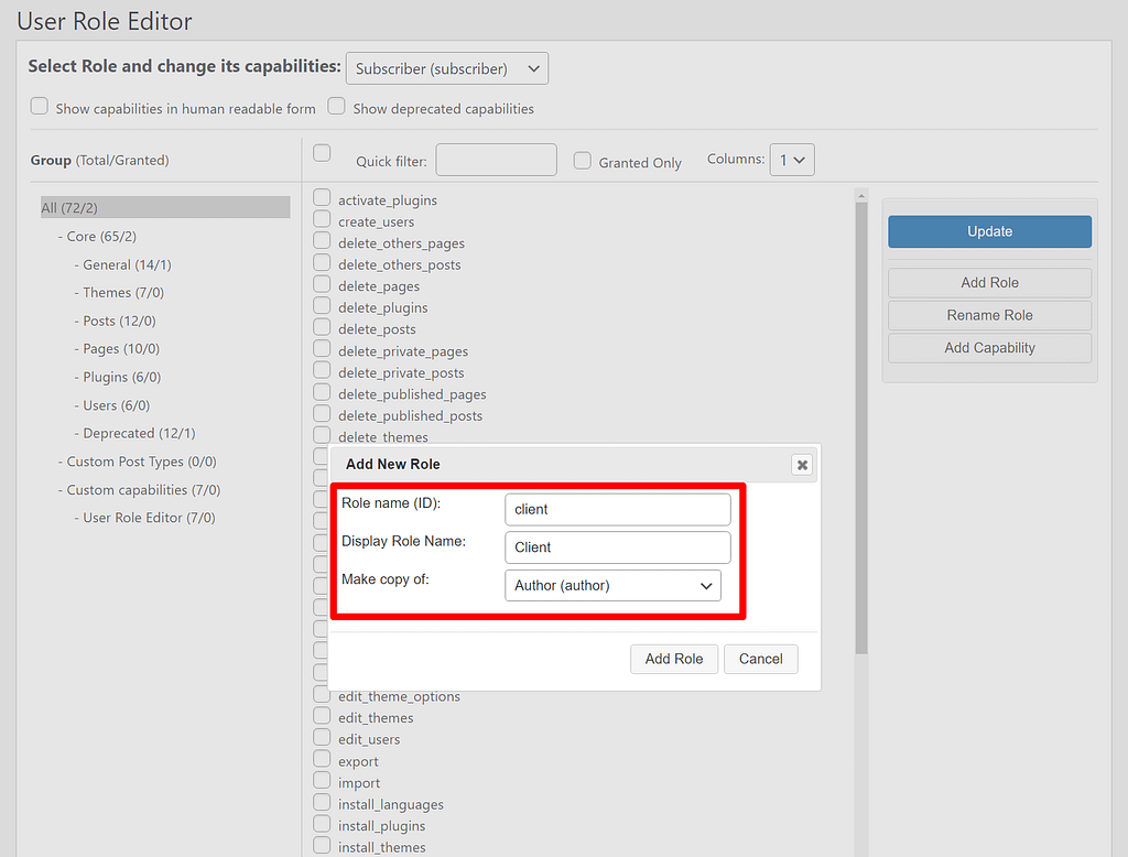 Duplicate the author role