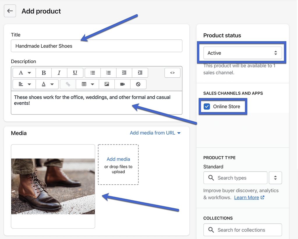 type in product details