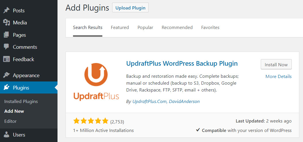 Install Updraft Plus