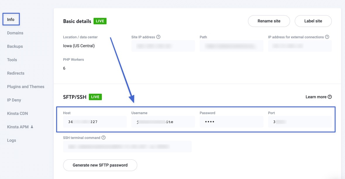 what is ftp credentials in kinsta 