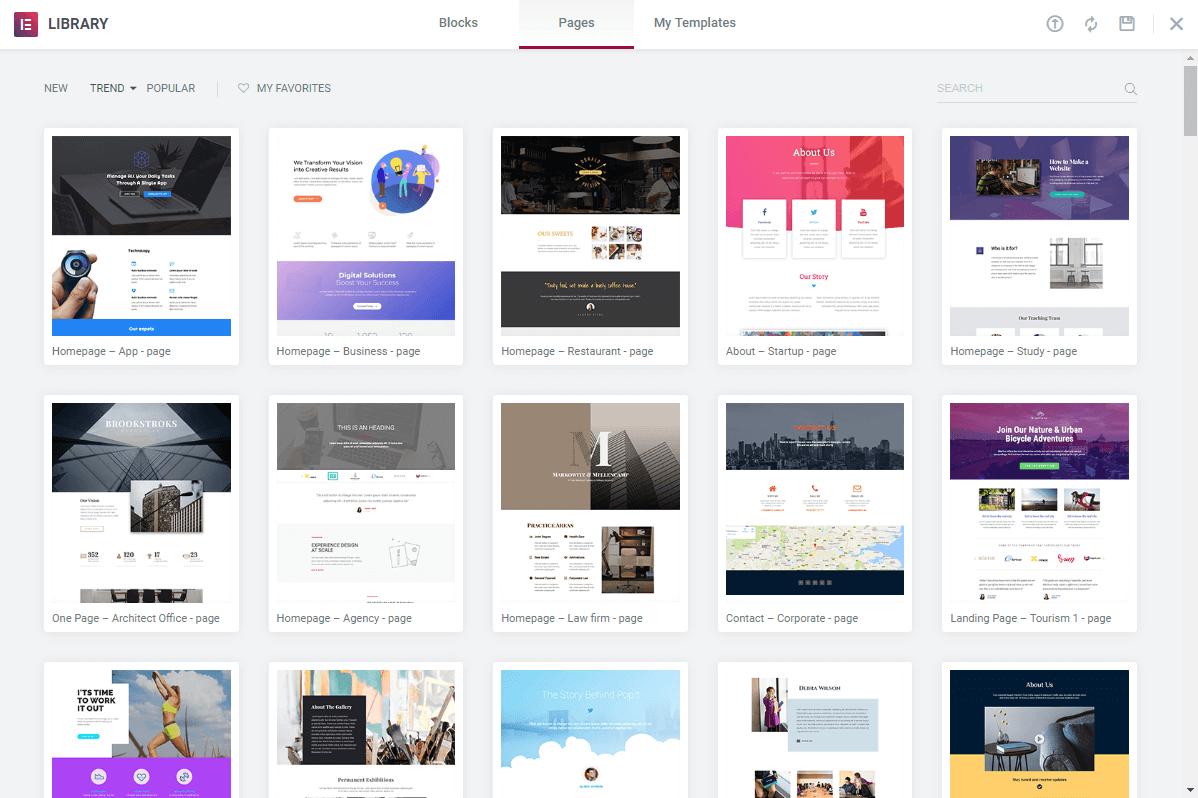 The Elementor library of free templates.