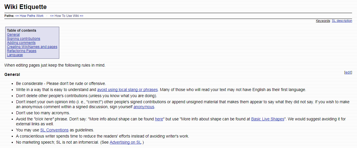 An example of wiki etiquette rules.