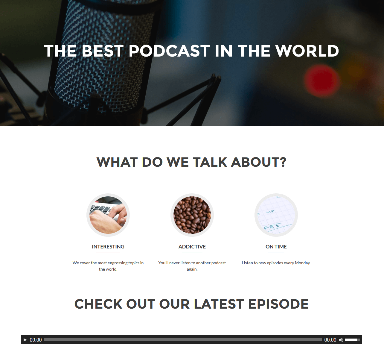 Our example of a podcast website in WordPress.