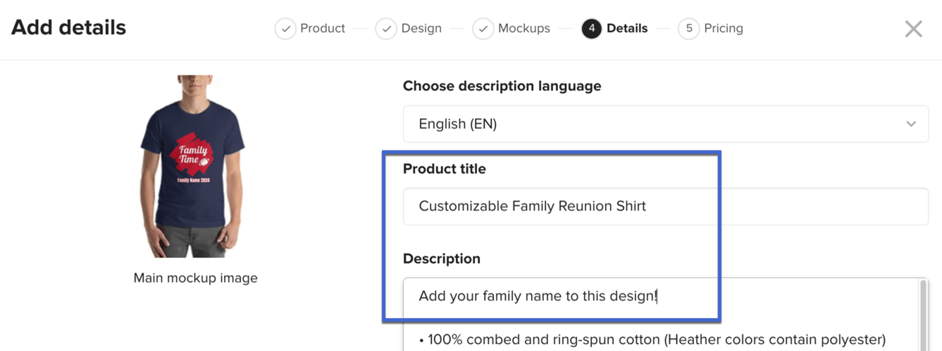 add title and description for WooCommerce customizable products