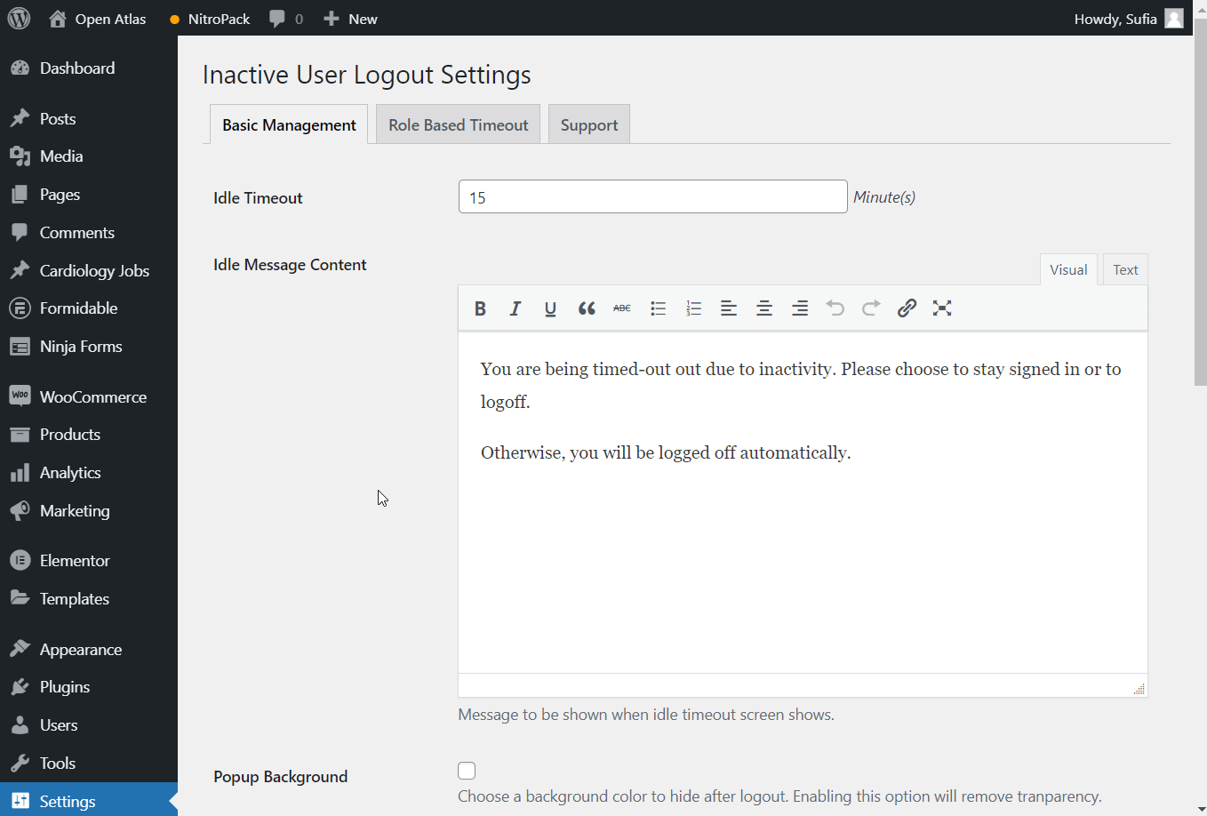 inactive user logout settings 