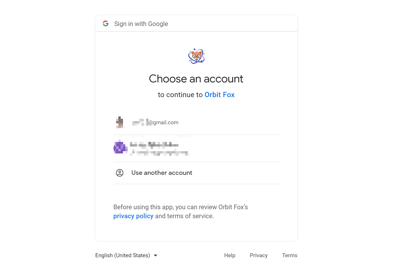 Choose Google account