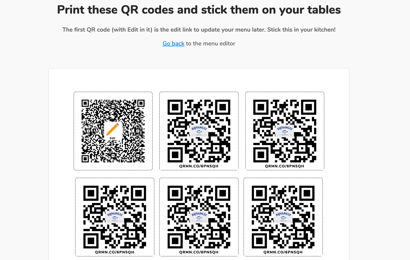 print QR code menu