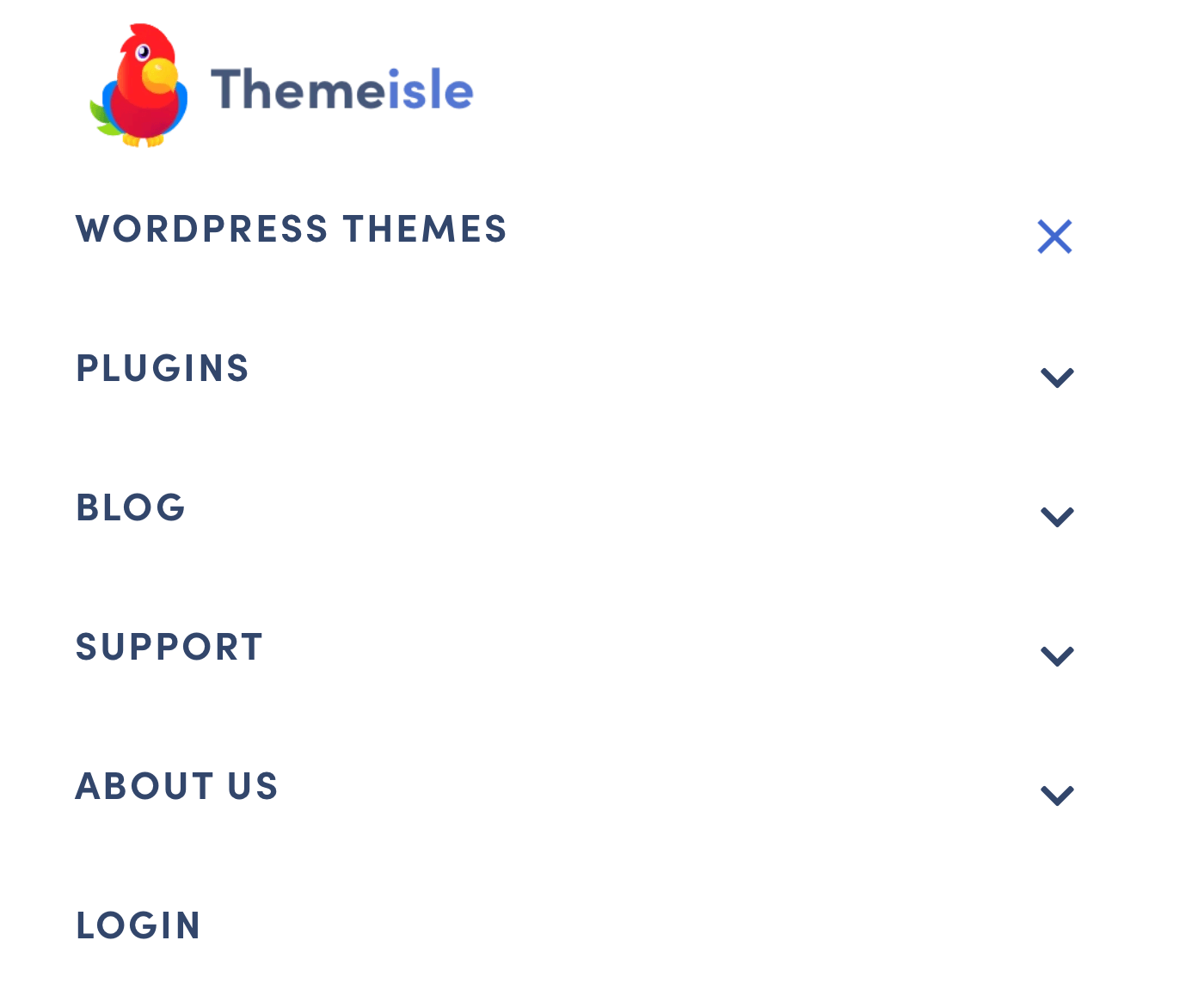 An example of ThemeIsle's menu on mobile, with generous spacing, to improve user experience on mobile devices.
