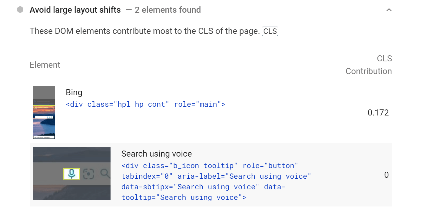 Instructions from PageSpeed insights about how to avoid CLS events.