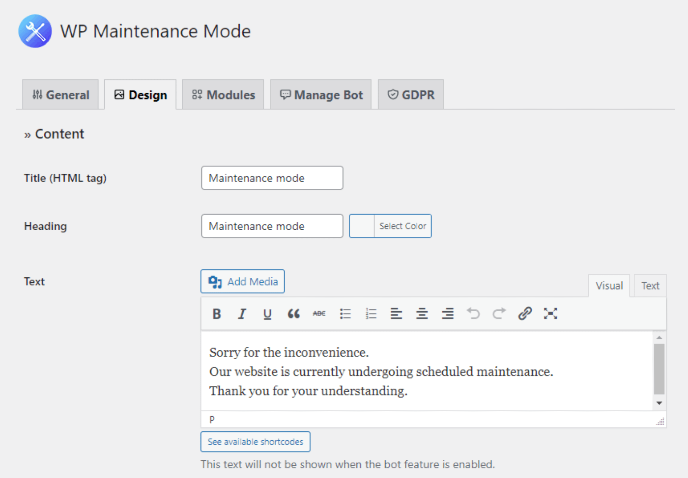 WP Maintenance Mode design options
