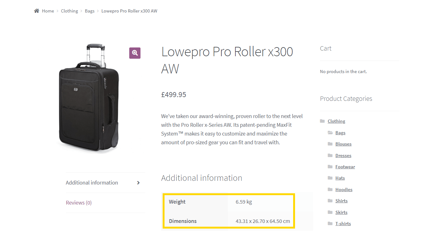 An example of WooCommerce attributes.
