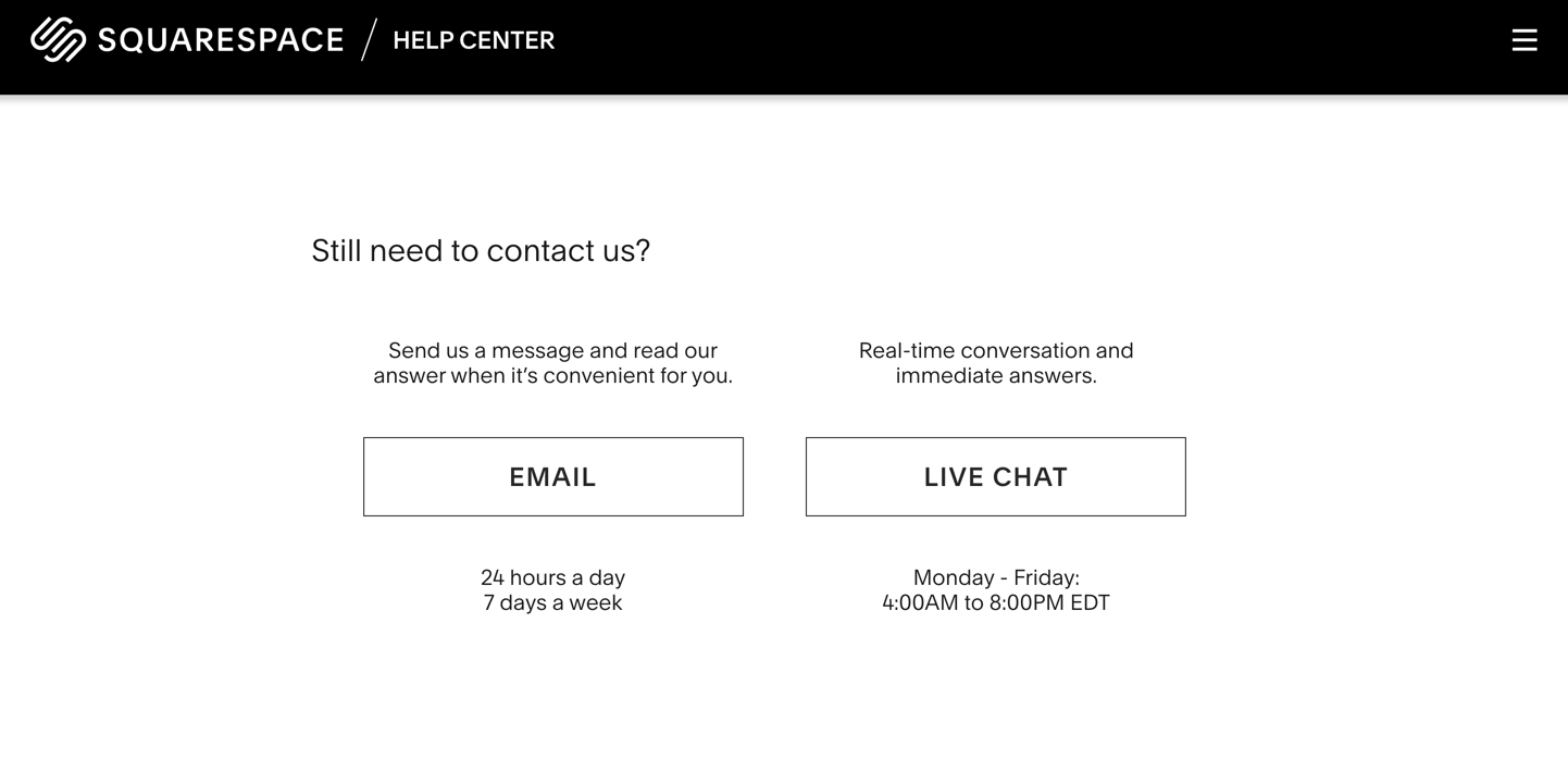 chat and email support - Squarespace review