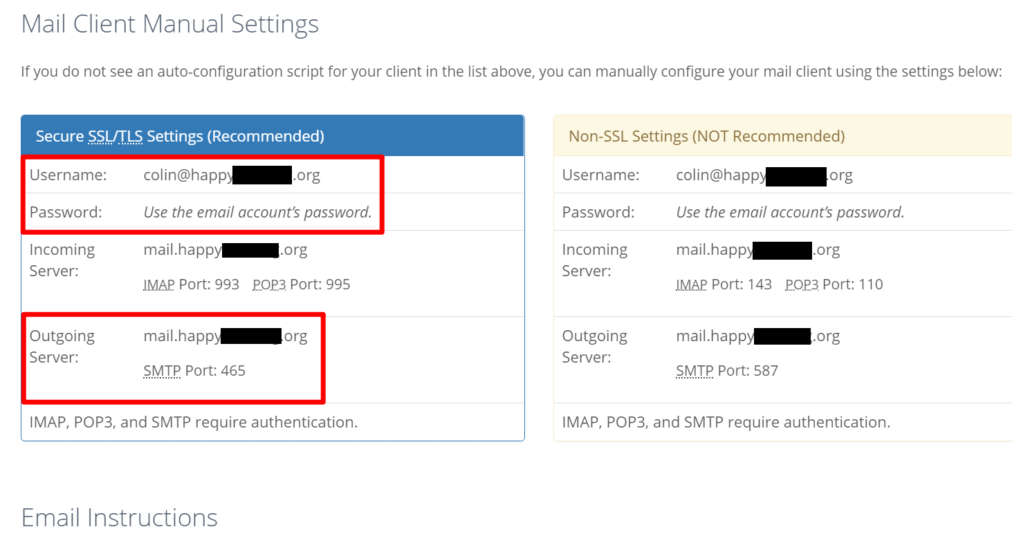 SMTP details in Bluehost